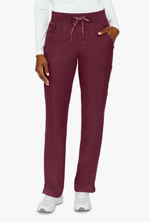 Med Couture Insight Women's 4-Pocket Zipper Cargo Pocket Scrub Pants - Wine - 1