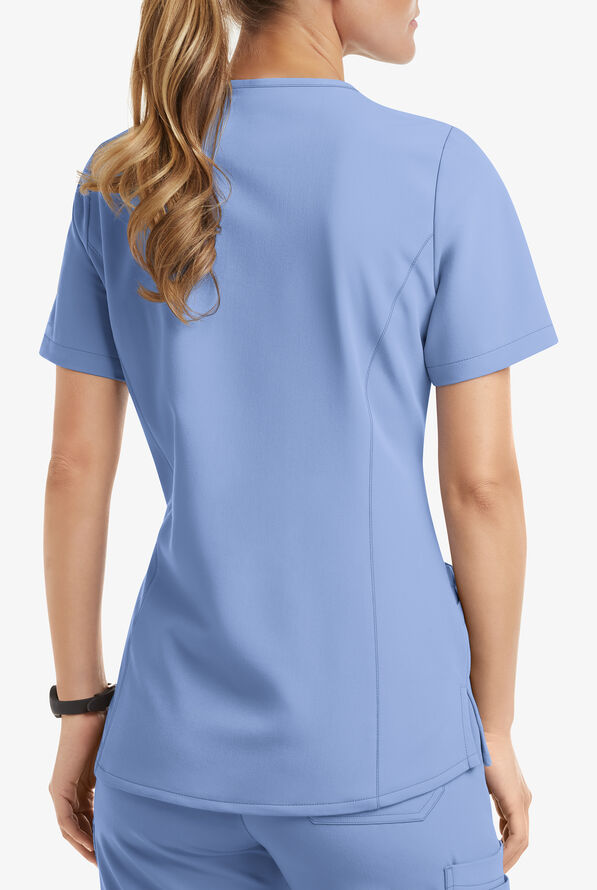 Blusa m&eacute;dica MOVEMENT by Butter-Soft Capella estilo cruzado con 5 bolsillos para mujer - Ceil Blue - 3