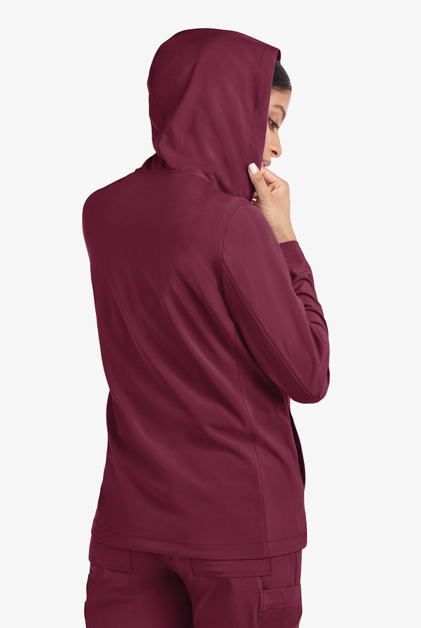 Tafford Active Selena Women's 5-Pocket Long Sleeve Zip-Front Scrub Hoodie - Wine - 3