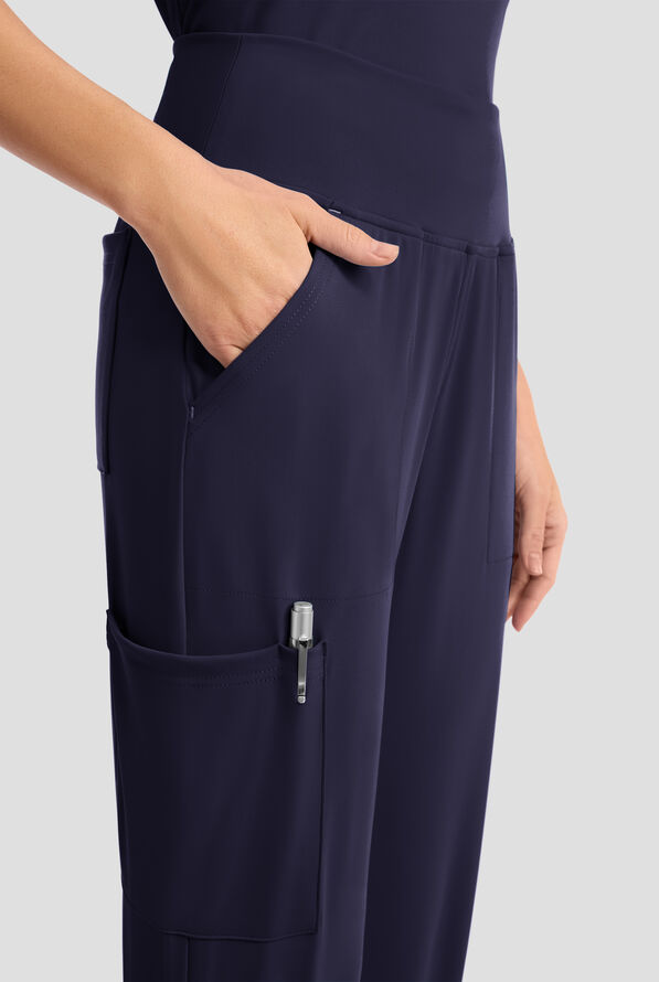 Cherokee Achieve Women's 5-Pocket STRETCH Cargo Jogger Knit Scrub Pants - Petite - Navy - 2