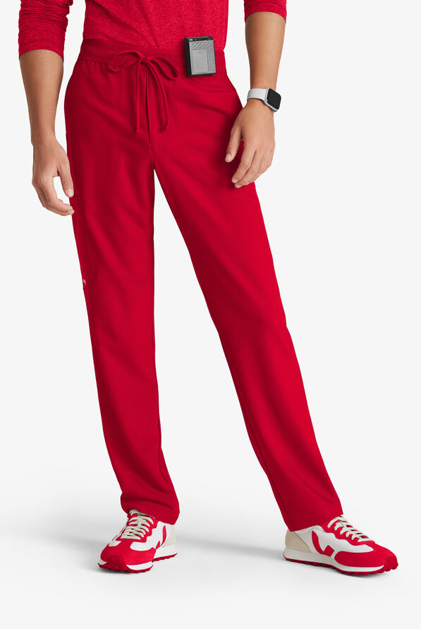 Grey's Anatomy by Barco Evolve STRETCH Highland Men's 5-Pocket Slim Leg Cargo Scrub Pants - Red - 1