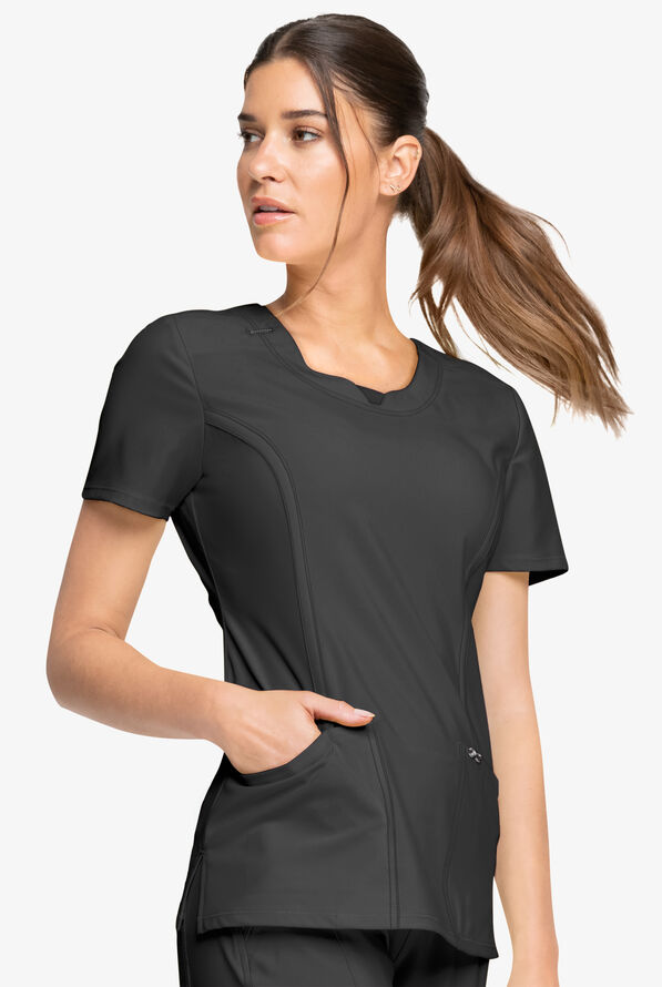 Infinity Women's 3-Pocket STRETCH Round Neck Scrub Top - Black - 3