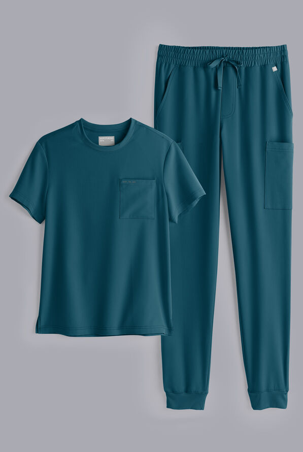 Conjunto de uniforme médico Hypothesis S-R Shift Ready estilo jogger con cuello redondo para hombre - Caribbean Blue - 1