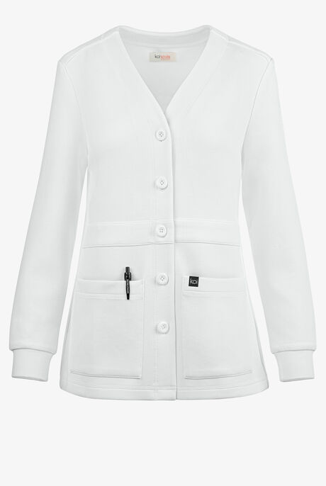 koi Essentials Clarrisa Women's 2-Pocket STRETCH Button Front V-Neck Scrub Cardigan