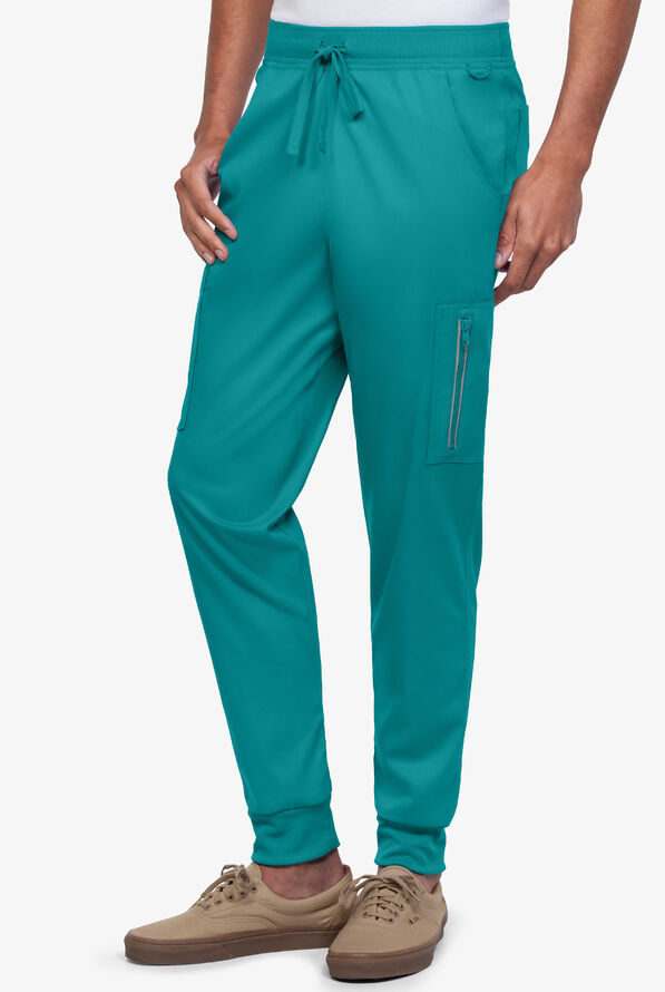 Advantage STRETCH Men's 9-Pocket Knit Waistband Jogger Scrub Pants - Teal - 1