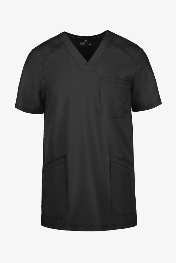 Camisa médica Cherokee Infinity con 2 bolsillos y paneles laterales de tejido para hombre  - Black - 1