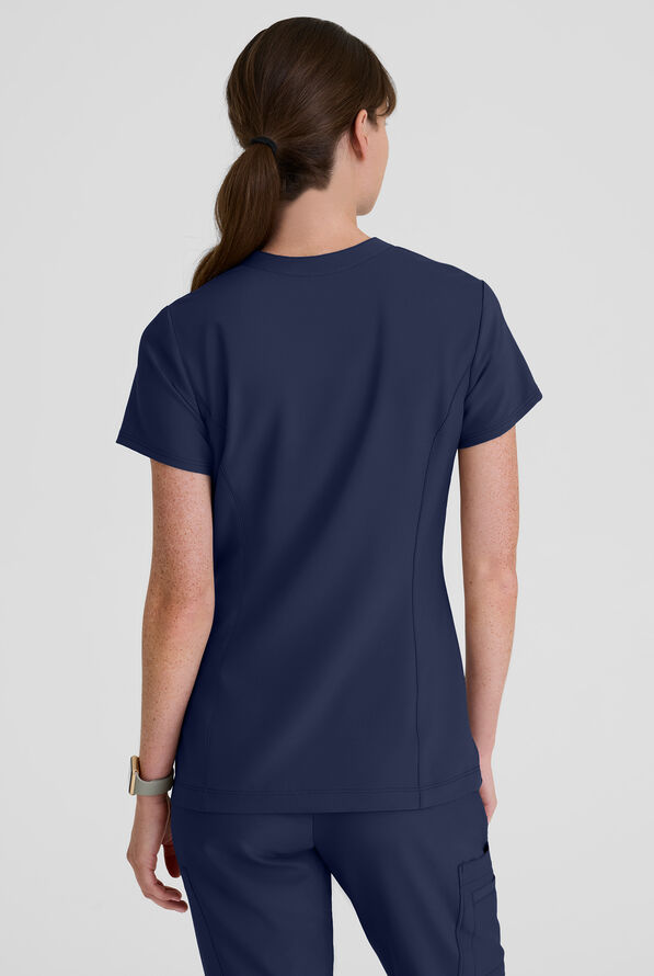 Blusa m&eacute;dica Grey's Anatomy by Barco Evolve STRETCH Sky con cuello con muesca y 2 bolsillos para mujer - Indigo - 4