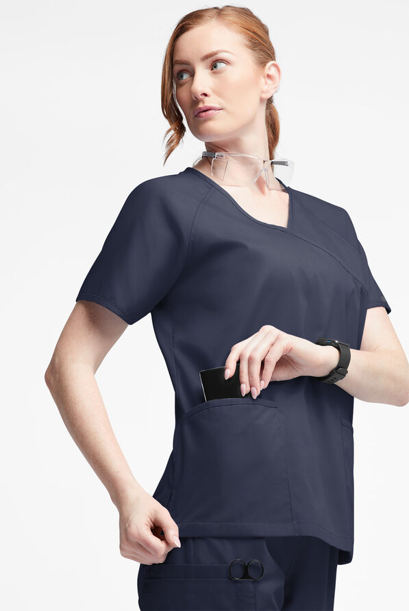 Butter-Soft Originals Women's 3-Pocket Mock Wrap Raglan Sleeve Scrub Top - Navy - 2