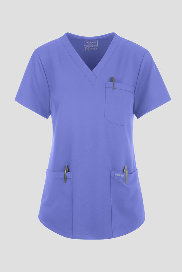 Cherokee Workwear Originals Ultra Women's 3-Pocket V-Neck Scrub Top - Ceil Blue - 1