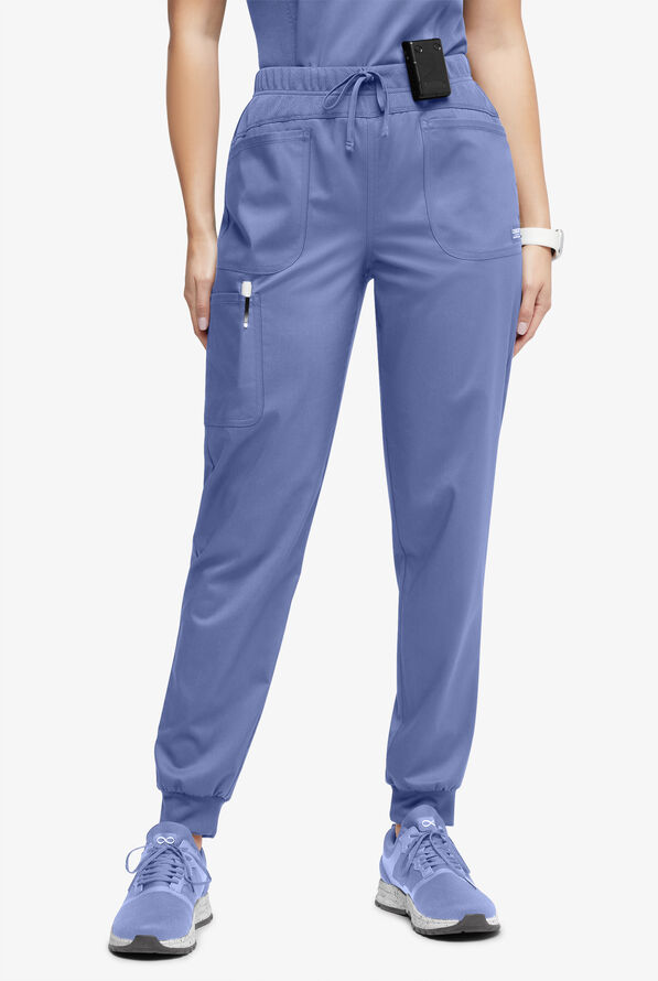UA Exclusive Cherokee Workwear Revolution Women's 4-Pocket STRETCH Cargo Jogger Scrub Pants - Ceil Blue - 1