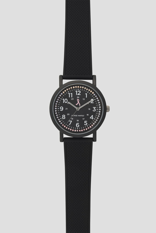 Nurse Mates Pink Ribbon Crystal Black Watch - Black - 1