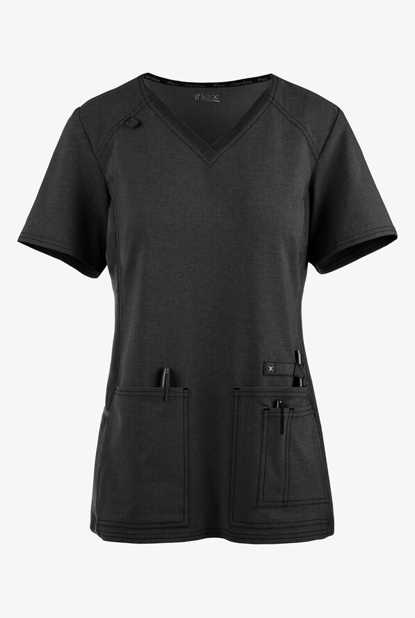Blusa médica Cherokee iFlex con paneles tejidos y cuello en V para mujer - Black - 1