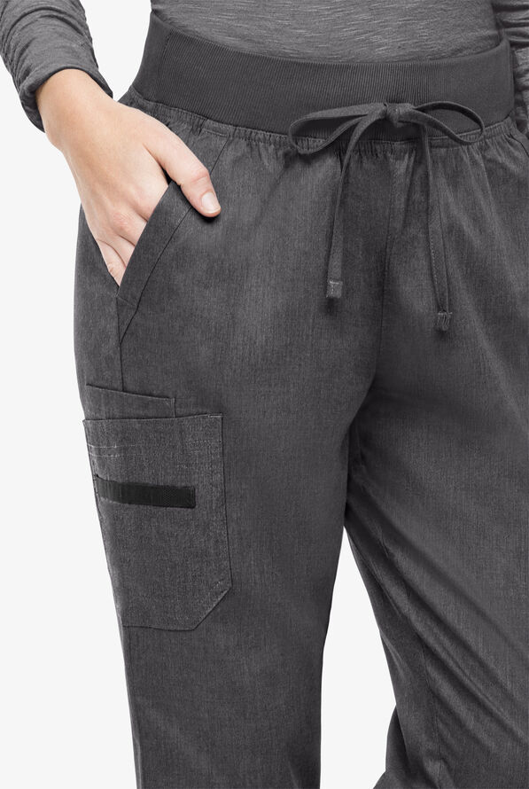 Butter-Soft STRETCH Women's 5-Pocket Cargo Jogger Scrub Pants - Petite - Heather Charcoal/Pewter - 2