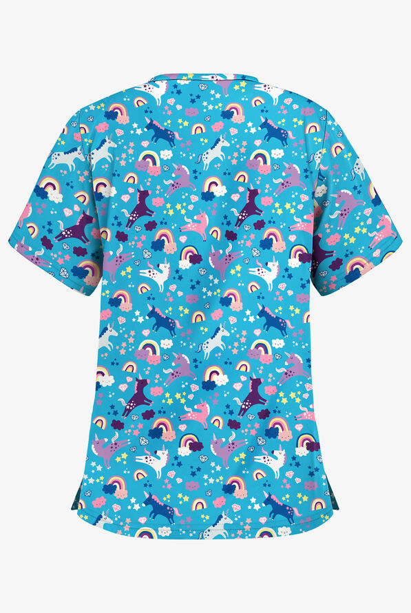 UA Butter-Soft Unicorn Adventure Turquoise Women's 2-Pocket V-Neck Print Scrub Top - null - 2