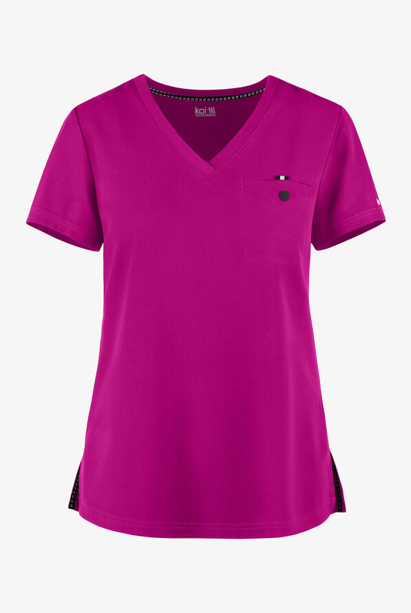 koi Next Gen Ready to Work Women's 1-Pocket STRETCH V-Neck Scrub Top - Azalea Pink - 1