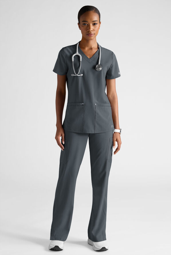 Easy STRETCH Women's 8-Pocket Scrub Set - Petite - Pewter - 2