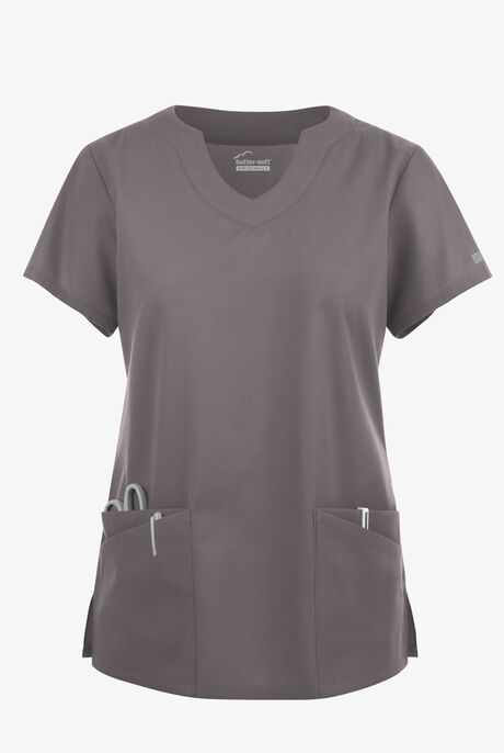 Blusa médica Butter-Soft Originals con cuello festoneado y 6 bolsillos para mujer