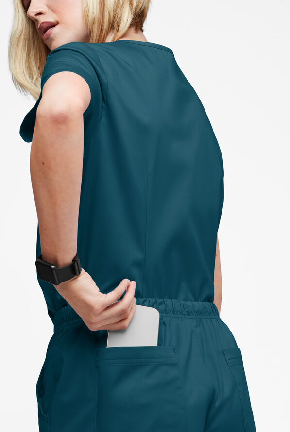 Butter-Soft STRETCH Women's V-Neck Tuck In Top - Caribbean Blue - 4