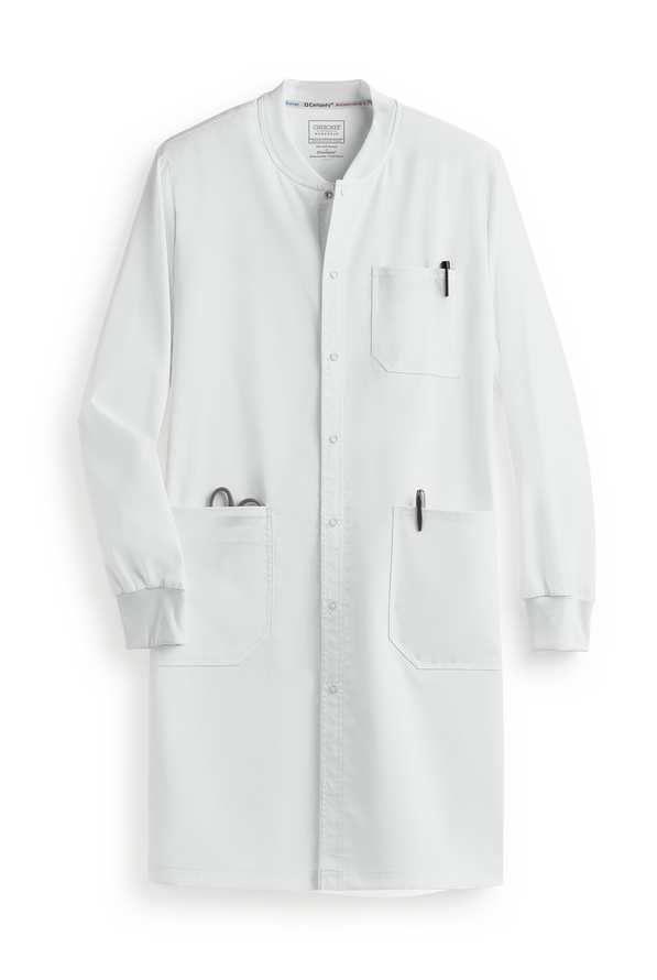 Cherokee Workwear Revolution Tech Unisex 3-Pocket STRETCH Snap Front Lab Coat - White - 1