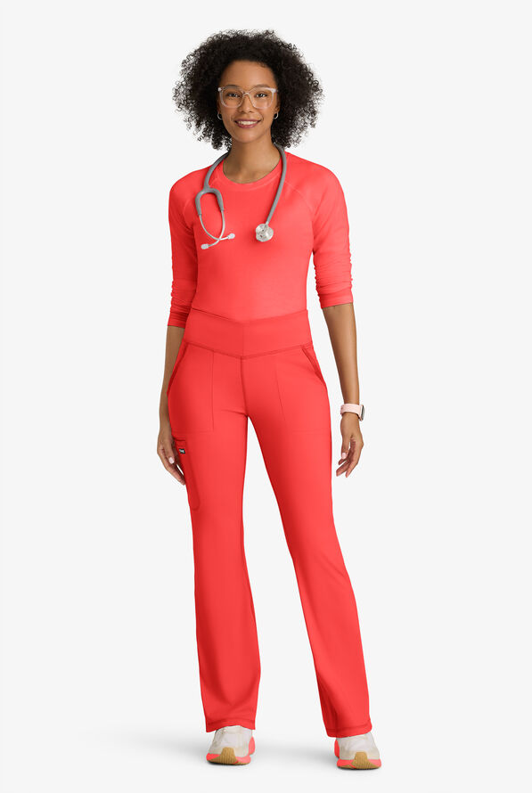 Grey's Anatomy by Barco Knit STRETCH Swift Women's 5-Pocket Fit & Flare Cargo Scrub Pants - Petite - Radiant Coral - 2