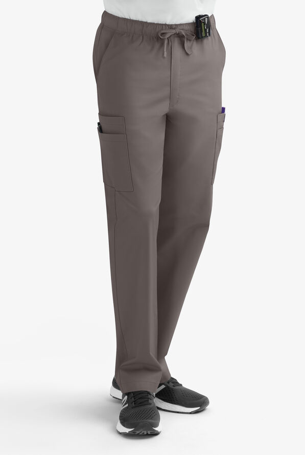Butter-Soft STRETCH Men's 7-Pocket Cargo w/ Elastic Waist Scrub Pants - Tall - Cool Grey - 1