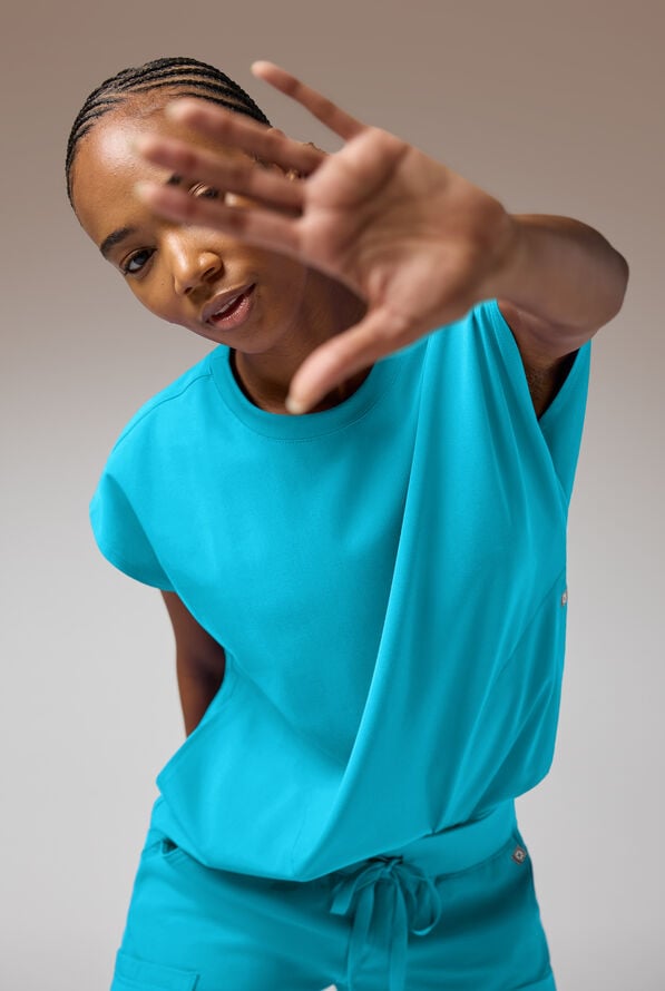 Blusa m&eacute;dica Hypothesis DM Crew de corte holgado con mangas dolm&aacute;n y 2 bolsillos para mujer - Turquoise - 7