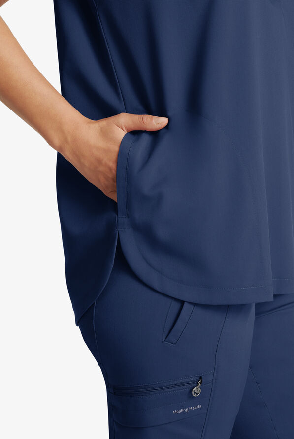 Healing Hands Purple Label Journey Women's 2-Pocket STRETCH Dolman Sleeve Mandarin Collar Scrub Top - Navy - 4