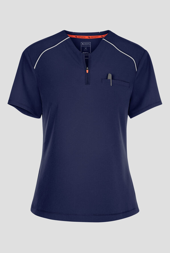 Blusa médica Infinity GNR8 STRETCH estilo henley con cuello de imitación y 1 bolsillo para mujer - Navy - 1