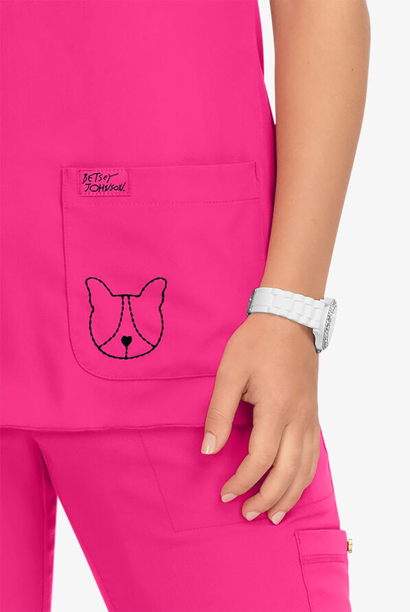 koi Betsey Johnson Blossom Y-Neck Scrub Top - Flamingo - 3