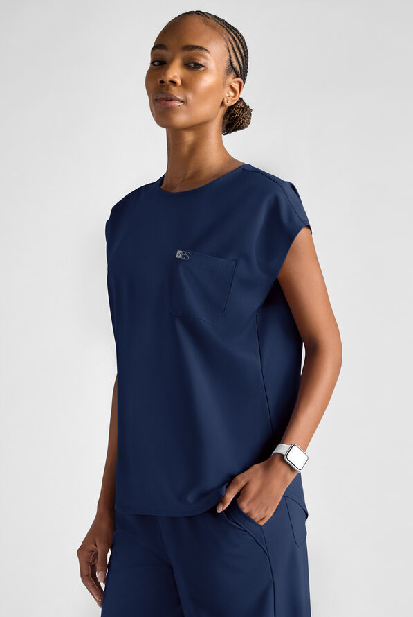 Easy STRETCH Women's Dolman Sleeve Crew Neck Scrub Top - Navy - 3