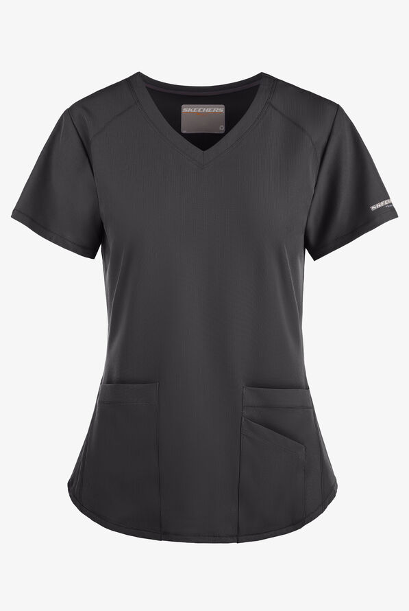 Skechers by Barco Breeze Women's 3-Pocket STRETCH V-Neck Scrub Top - Pewter - 1