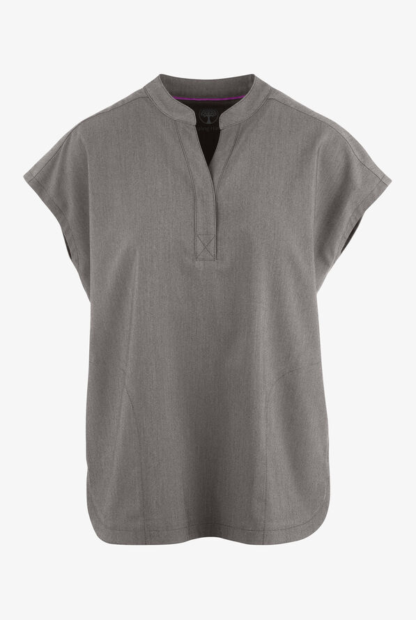 Healing Hands Purple Label Journey Women's 2-Pocket STRETCH Dolman Sleeve Mandarin Collar Scrub Top - Heather Grey - 1
