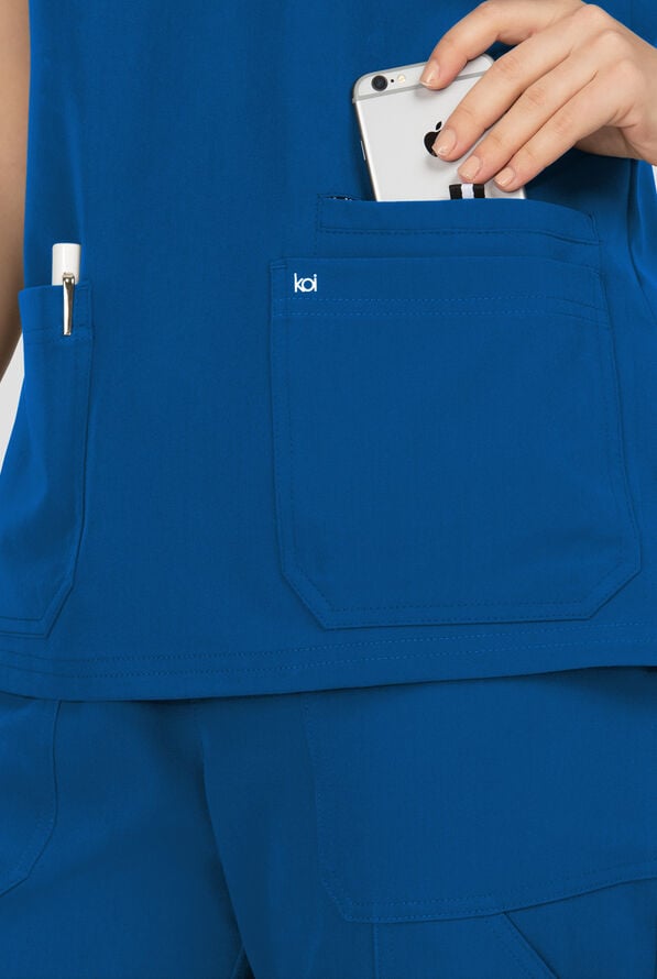 koi Next Gen Hustle and Heart Women's 3-Pocket STRETCH V-Neck Scrub Top - Royal - 3