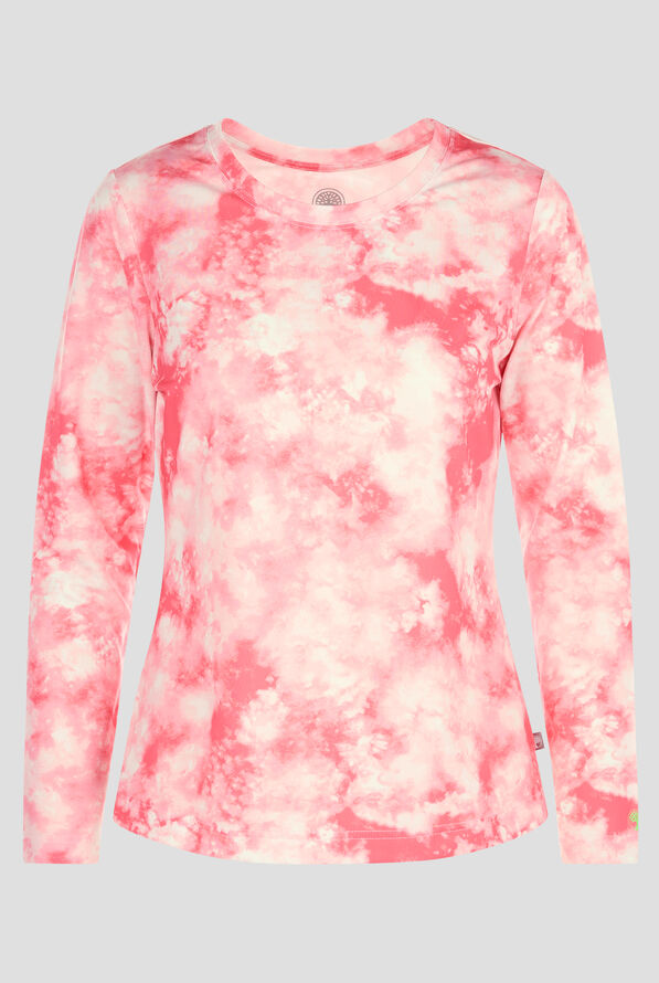 Healing Hands French Pink Tie Dye Women's STRETCH Round Neck Knit Print Underscrub - null - 1