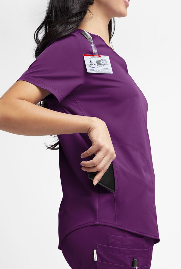 WhisperLite Alba Women's 3-Pocket Notched Neck Scrub Top - Eggplant - 3