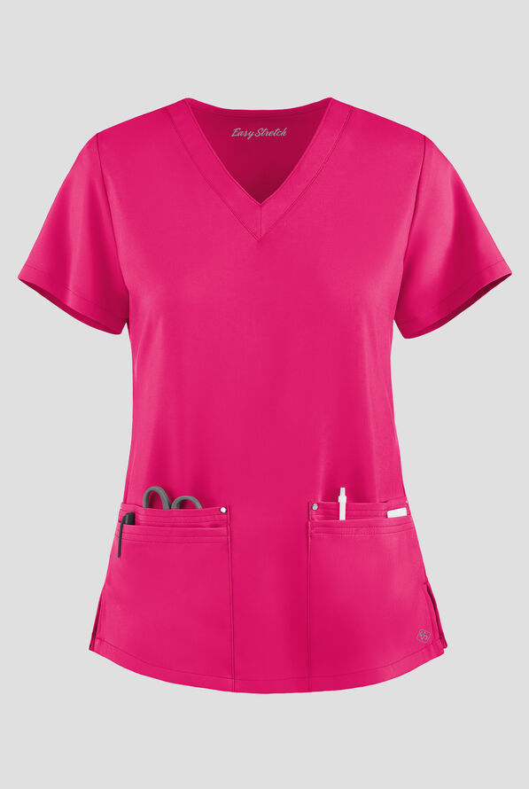 Easy STRETCH Lina Mitered Women's 4-Pocket V-Neck Scrub Top - Flirt - 1