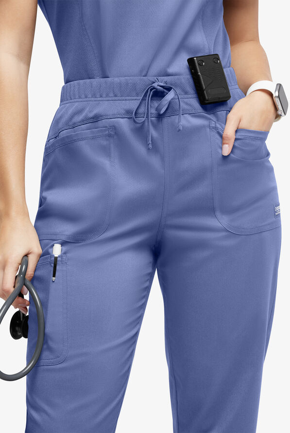 UA Exclusive Cherokee Workwear Revolution Women's 4-Pocket STRETCH Cargo Jogger Scrub Pants - Ceil Blue - 2