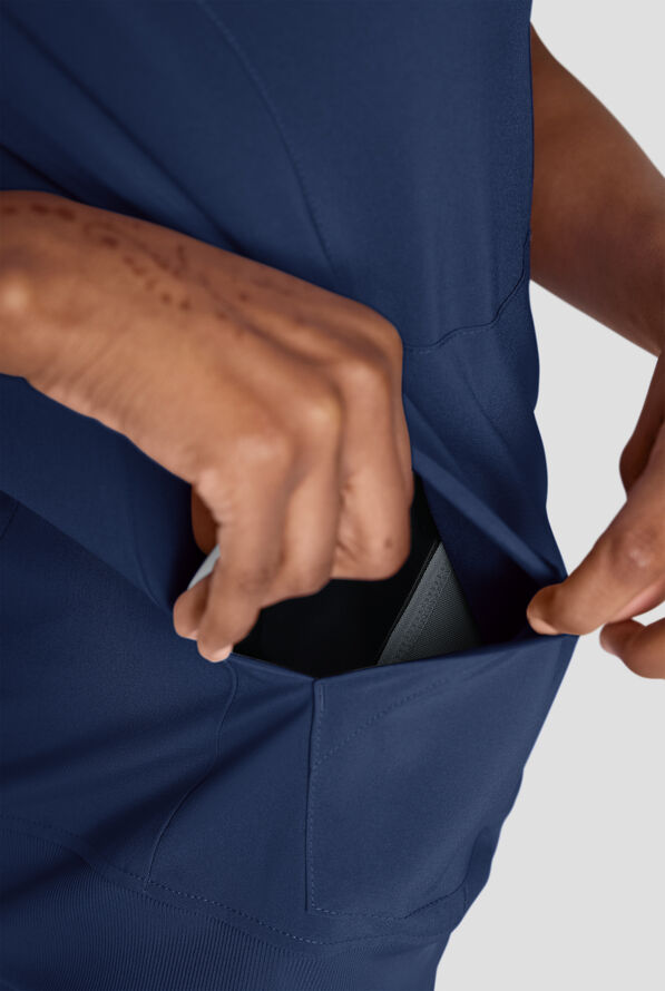 Easy STRETCH Anya Women's 2-Pocket Relaxed Crew Neck Scrub Top - Navy - 5