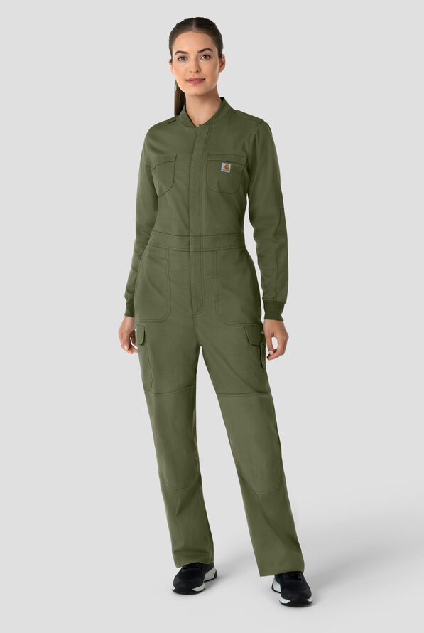 Carhartt FLD & RSCU Women's 11-Pocket Collar Zip Front Ripstop Scrub Coverall - Olive - 1