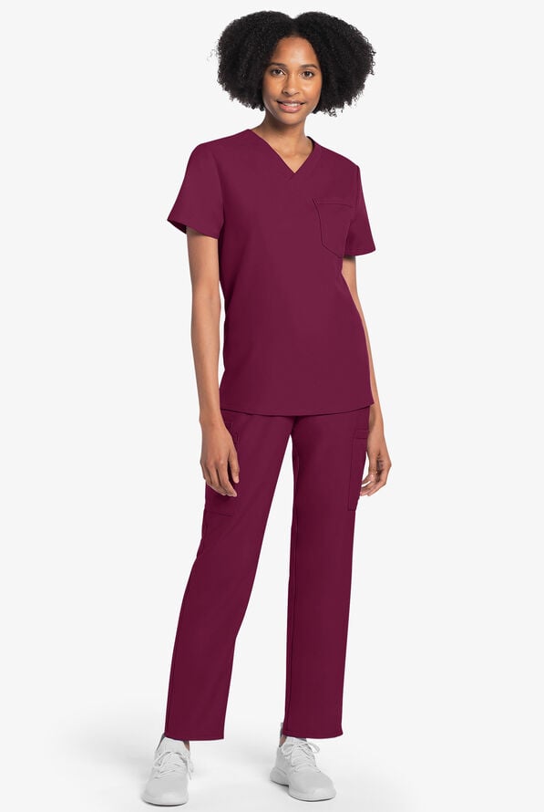 Blusa m&eacute;dica unisex Cherokee Workwear Originals Ultra con cuello en V y 1 bolsillo - Wine - 4