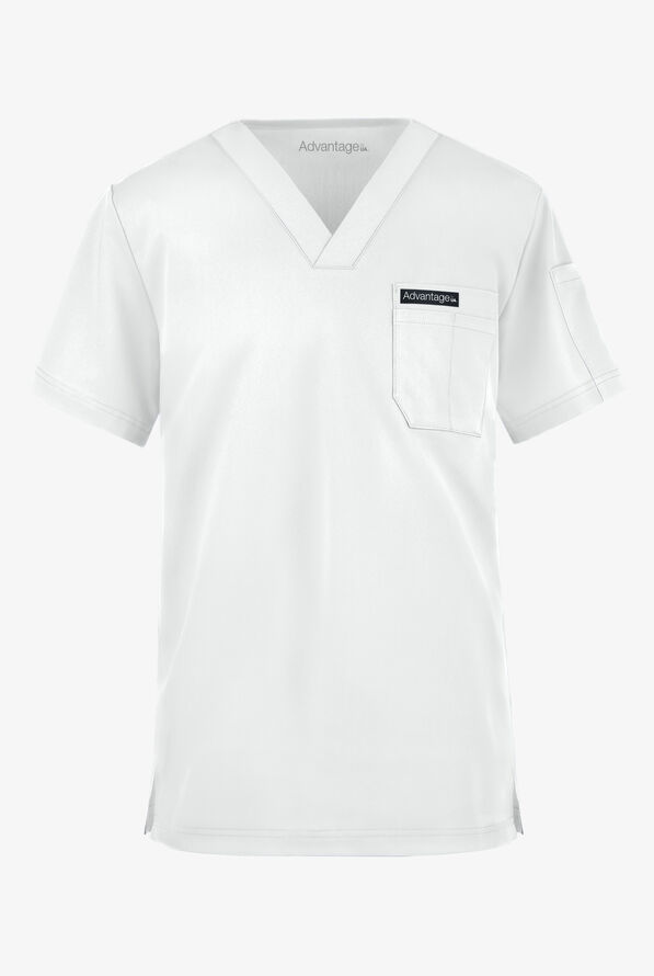 Advantage STRETCH Men's 4-Pocket V-Neck Scrub Top - White - 1