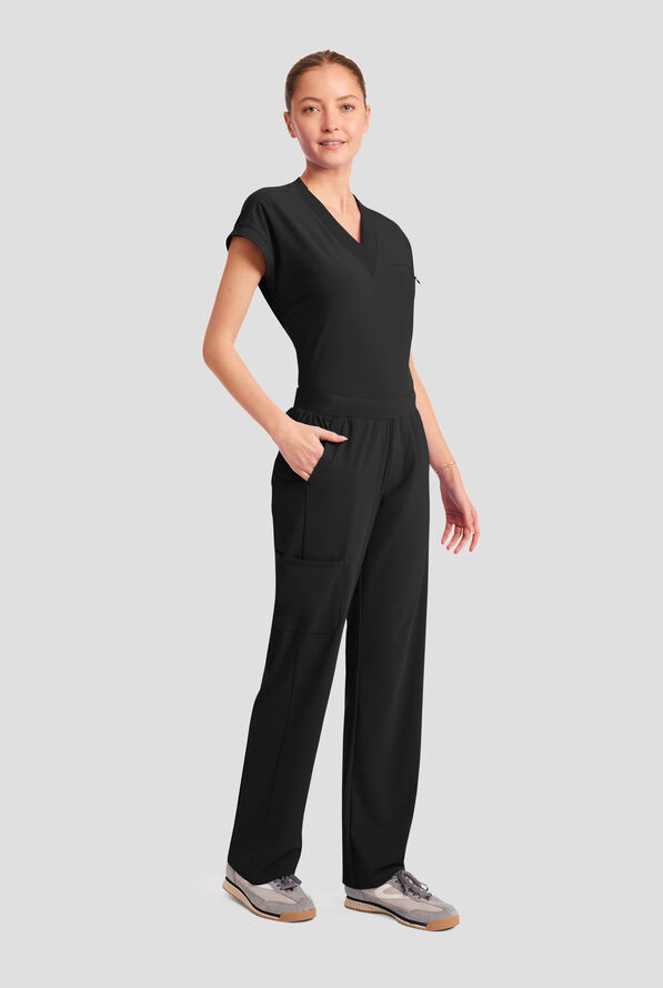 Infinity Pursuit Women's 4-Pocket STRETCH Straight Leg Scrub Pant - Black - 5