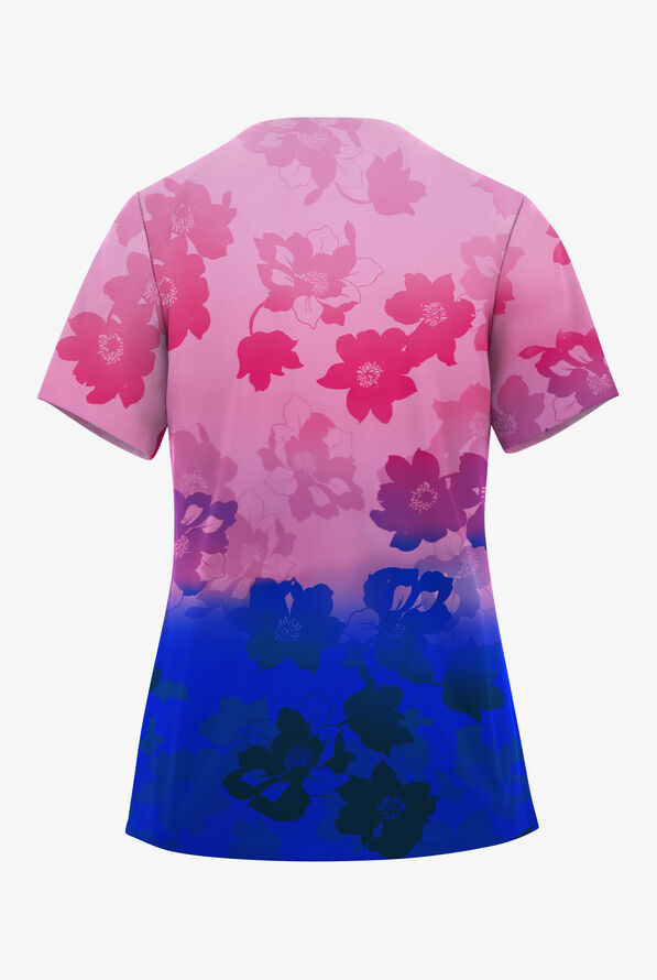Easy STRETCH Floral Ombre Royal Women's V-Neck Top - null - 2