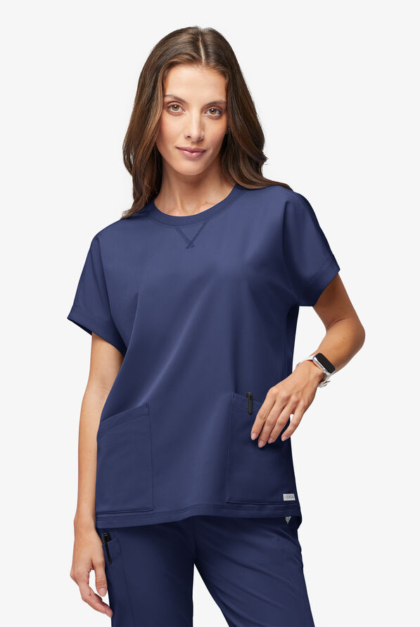 Blusa médica ReSurge con cuello redondeado y mangas dolmán para mujer - Navy - 1