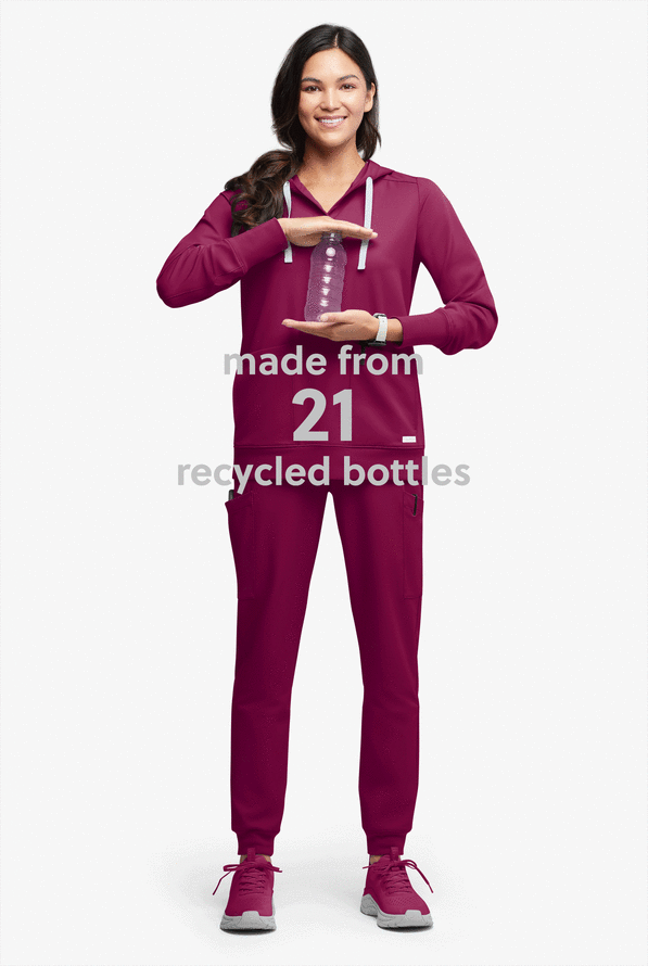 Sudadera médica con capucha ReSurge Jasper con mangas largas y 4 bolsillos para mujer - Wine - 5