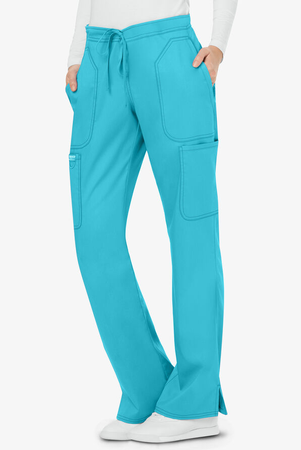Cherokee Workwear Revolution Women's 5-Pocket STRETCH Drawstring Cargo Scrub Pants - Tall - Turquoise - 1