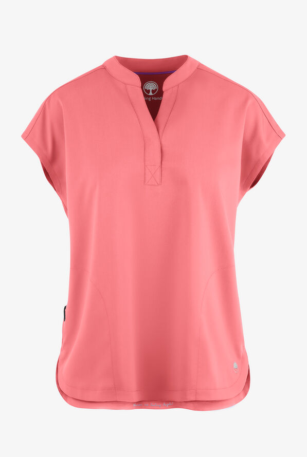 Healing Hands Purple Label Journey Women's 2-Pocket STRETCH Dolman Sleeve Mandarin Collar Scrub Top - Blushing Peach - 1