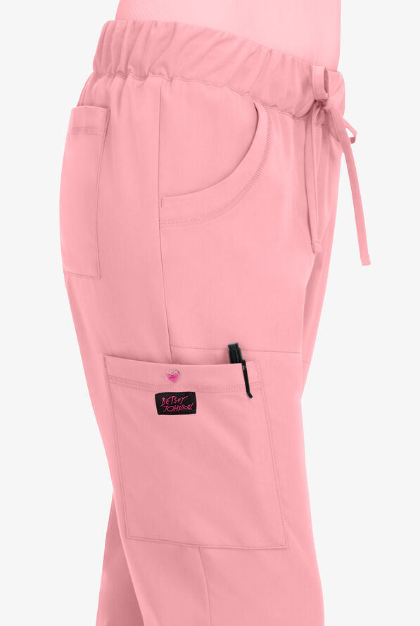 Betsey Johnson Buttercup Women's 6-Pocket STRETCH Drawstring Scrub Pants - Sweet Pink - 3