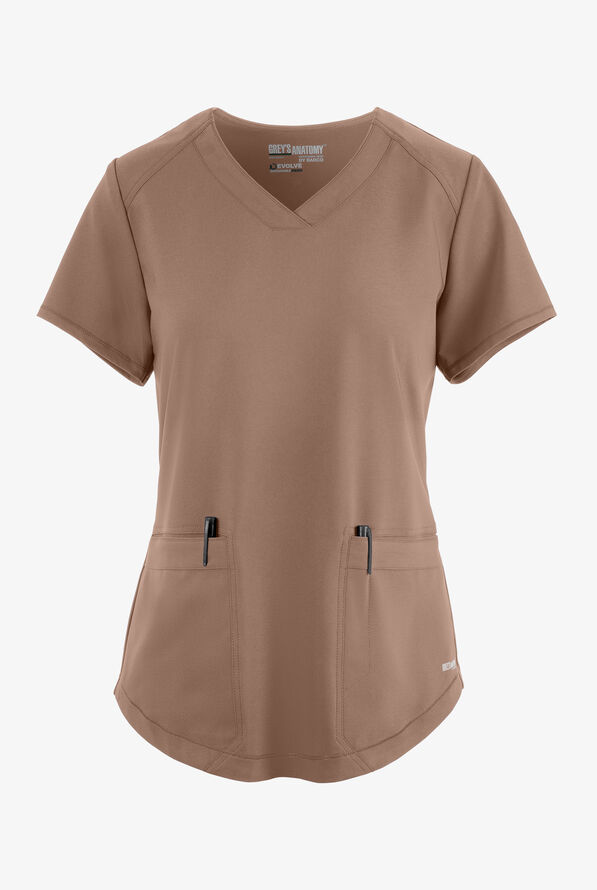 Blusa médica Grey's Anatomy by Barco Evolve STRETCH Rhythm con cuello en V y 2 bolsillos para mujer - Driftwood - 1