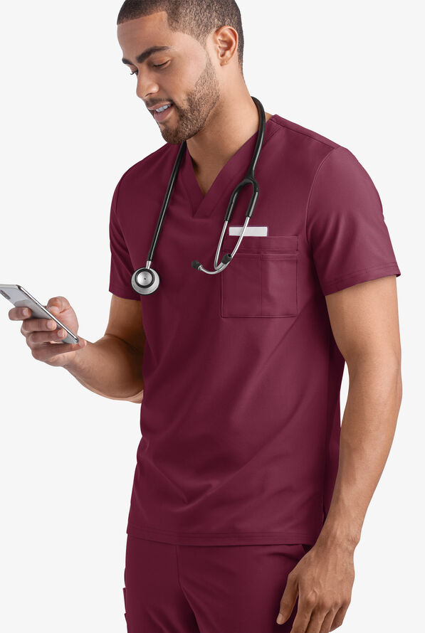 Tafford Active STRETCH Riley Unisex 3-Pocket V-Neck Scrub Top - Wine - 2